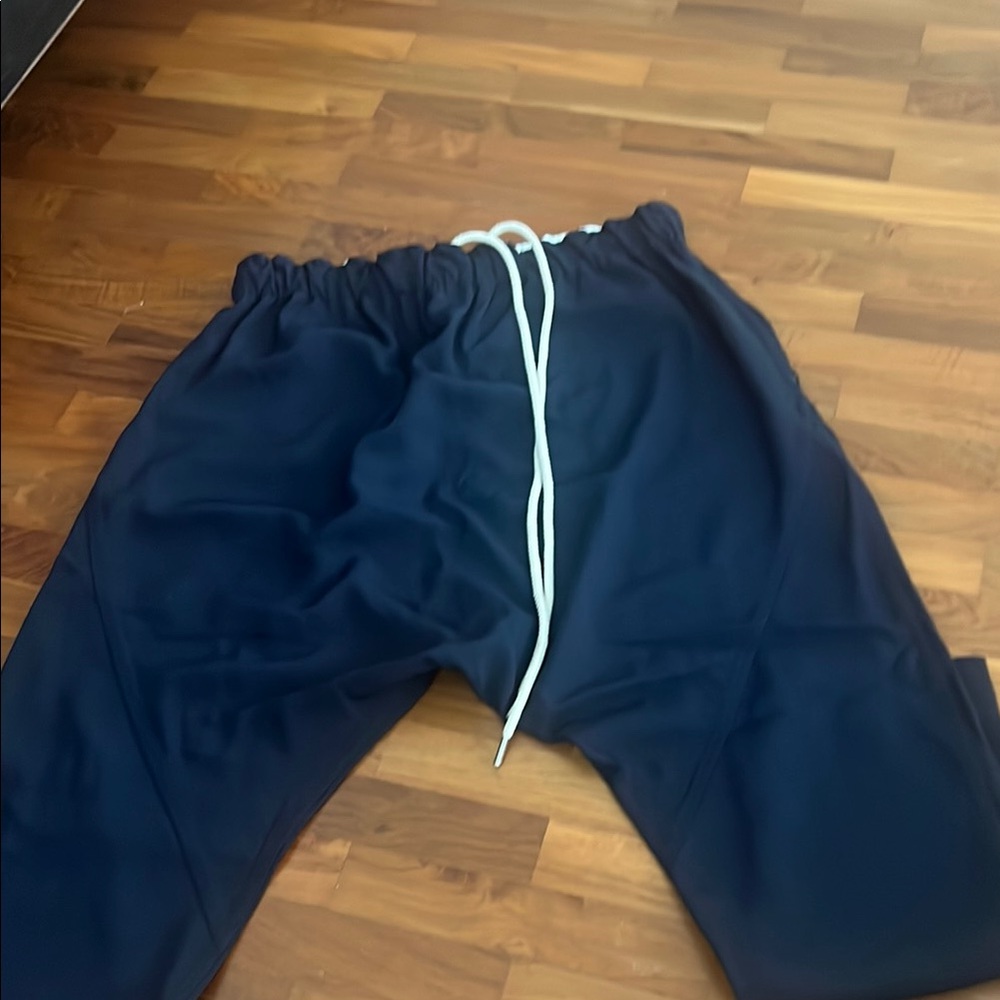 Bassike Drop Crotch Blue Pants by White Drawstring. Size Small